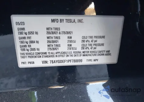 2023 Tesla Model Y from USA, damaged, VIN 7SAYGDEF1PF788899